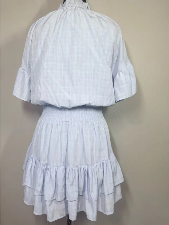 Entro Light Blue Ruffle Neck Tiered Dress - Picture 3 of 7